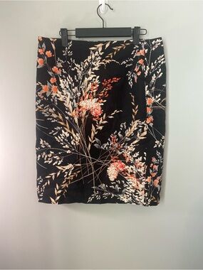 Talbots Black Pencil Skirt with Coral & Cream Floral Print